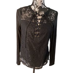Vintage No Boundaries Lace Long Sleeve T Shirt Lace Up